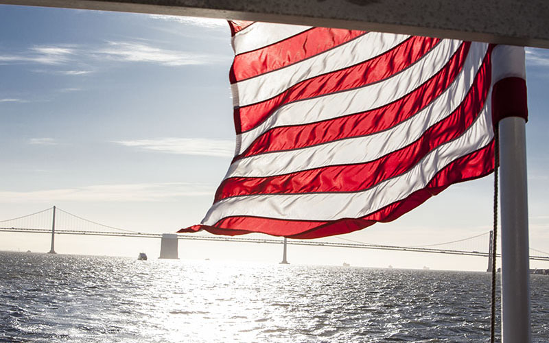 American flag on back of boat